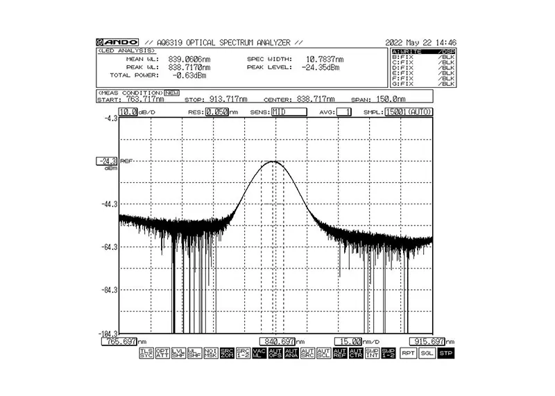 840nm 5mW 10nm bandbredd SLED bredbandsljuskälla